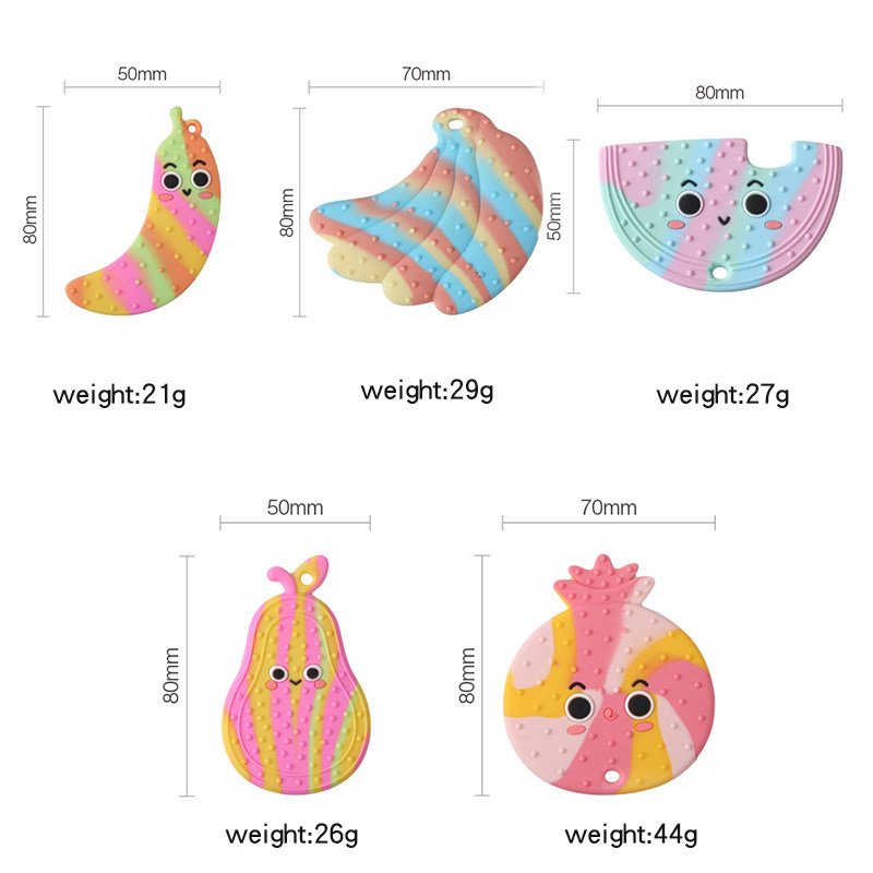 OEM/ ODM Food Grade Silicone Anti-dropping Silicone Baby Soft Fruit Shape Teether Molars for Feeding Teether Set Sensory Toy